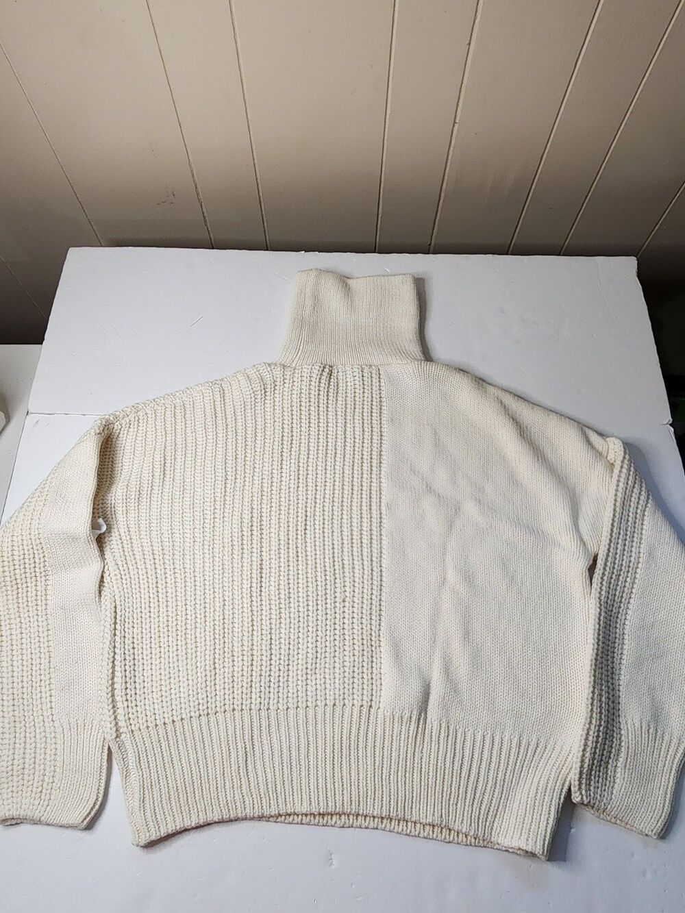 Topshop Cream Knitted Roll Neck Sweater Womens 4-6 Cream Mixed Stitch - Picture 2 of 7